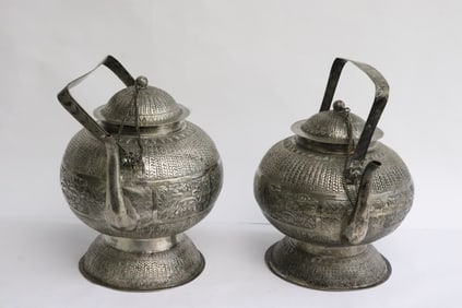 2 antique South Asian silver teapot