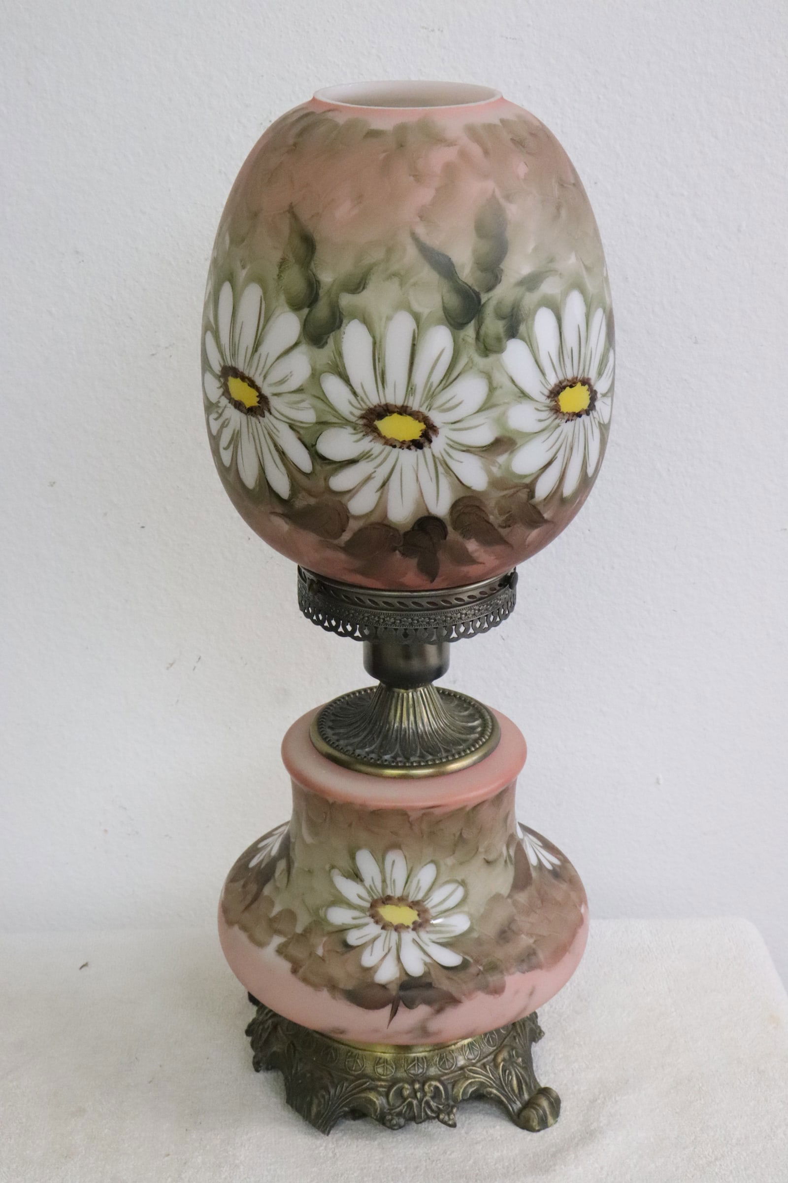 Hurricane lamp with hand painted glass shade & base (1 of 9)