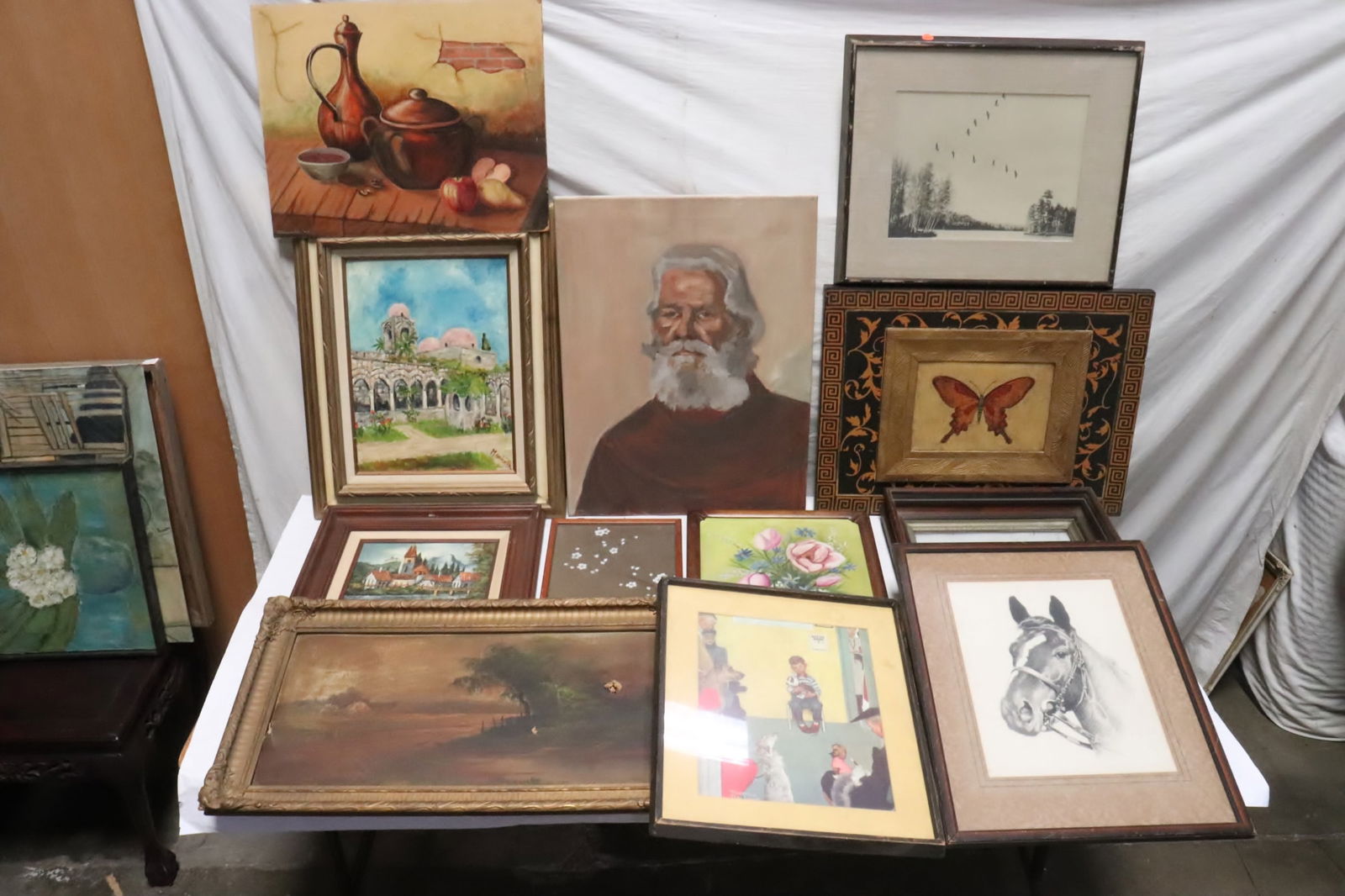 11 pieces paintings, etching, prints: 11 pieces paintings, etching, prints, 7.8"x9.7" (F:14.4"x16.7"x1.7") - 11.5"x23.5" (F:15.8"x27.8"x1.8")