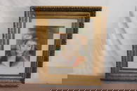 pastel/ color pencil painting, signed w/ gilt frame