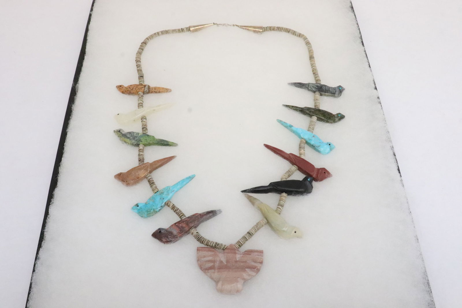 Necklace w/ zuni fetish stone carvings w/ sterling clasp (1 of 11)