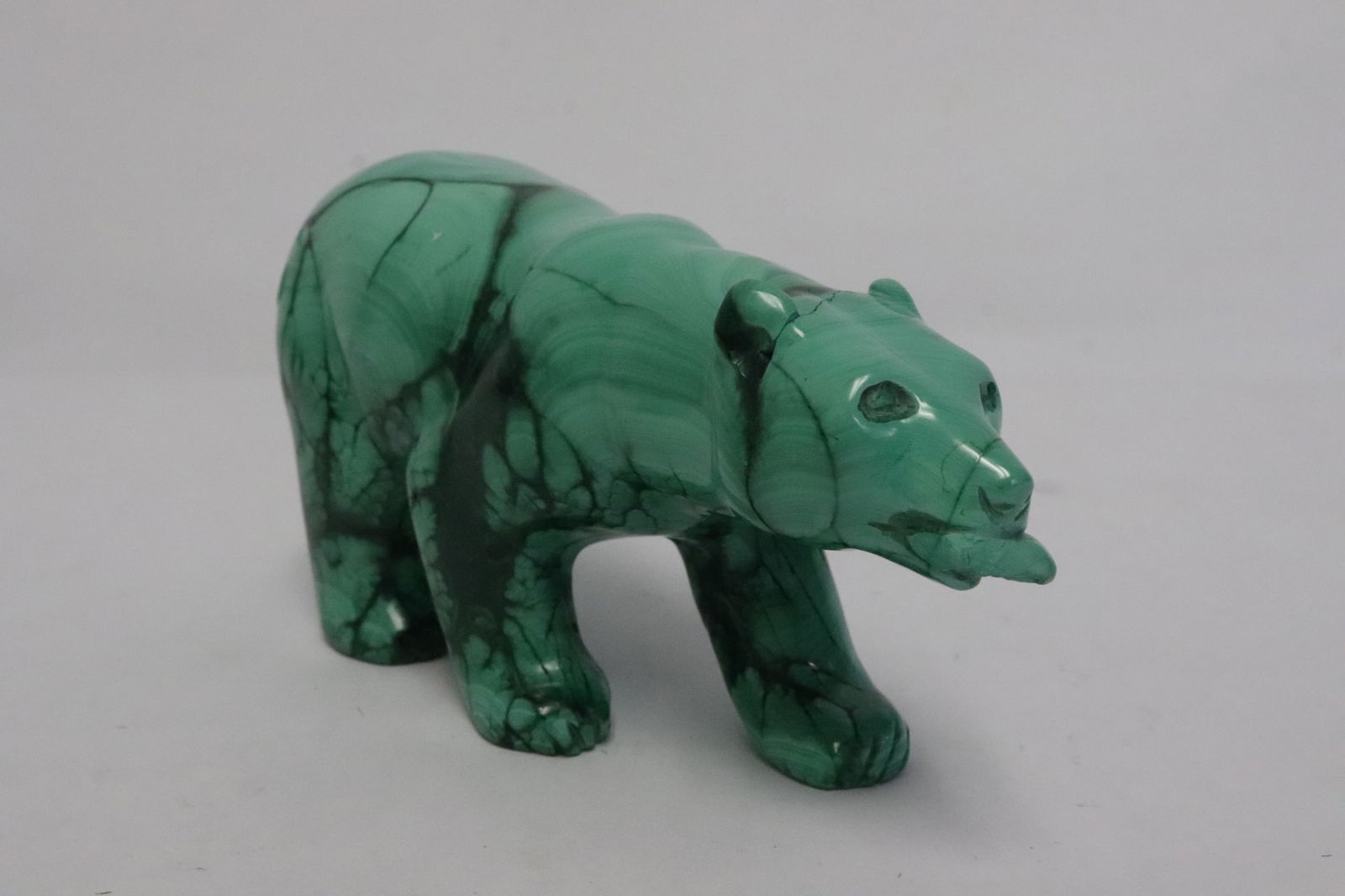 Malachite carved bear: Malachite carved bear, chip, 2.85"x6.15"x1.75"