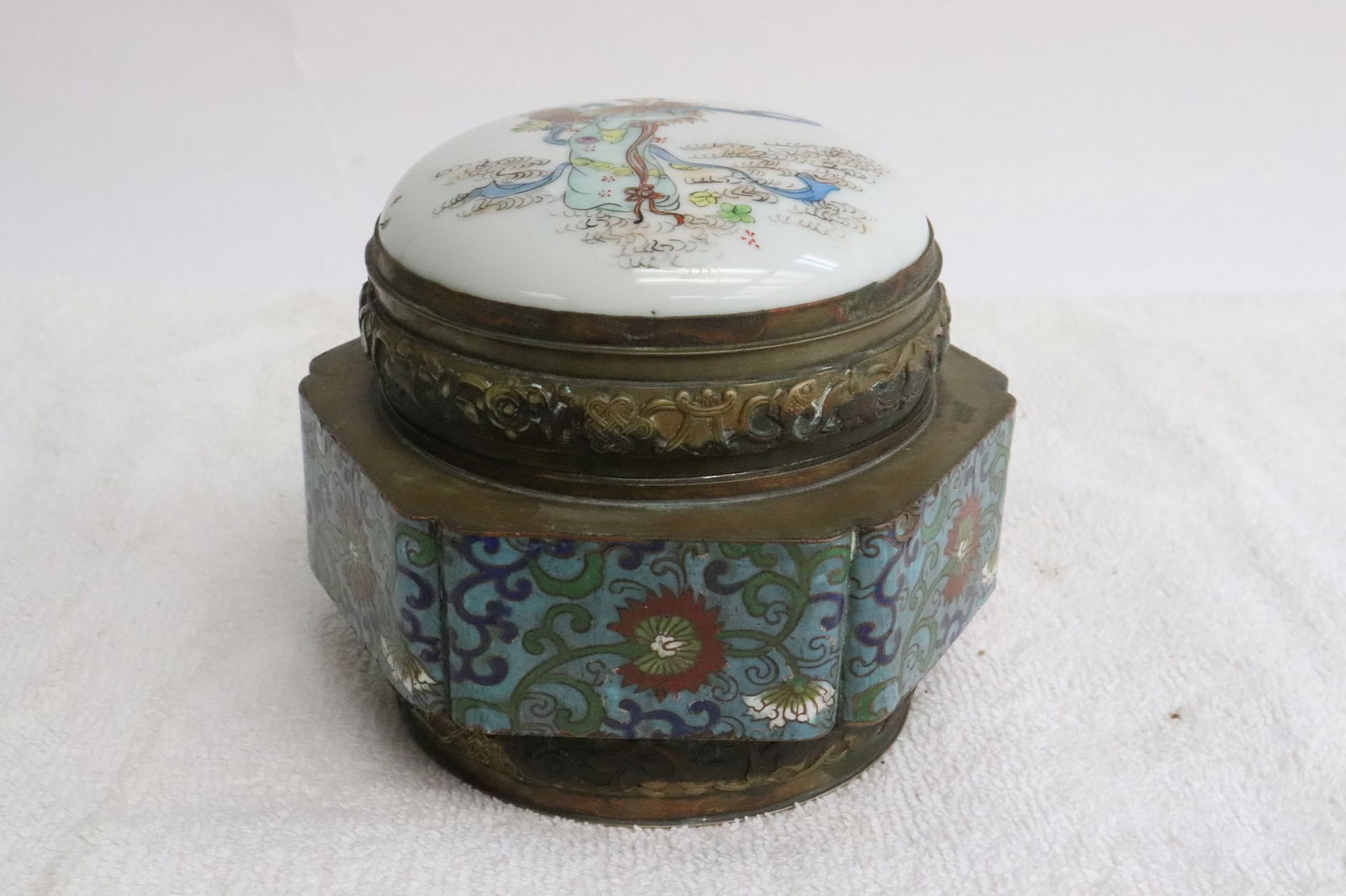 Chinese enamel covered box with porcelain top (1 of 7)