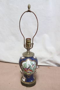 Chinese famille rose porcelain vase, made as lamp: Chinese famille rose porcelain vase (7.2"x4.7"dia), made as lamp (19.7"H)