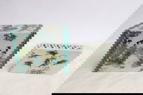 2 Chinese porcelain paper weights/ incense holder: 2 Chinese famille rose porcelain paper weights/ incense holder, 1.45"x5.3"x2.9", 4.75"x5.35"x2.35"