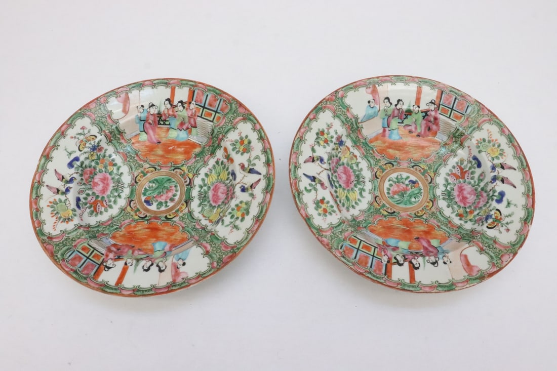Pair Chinese 19th/20th c. famille rose porcelain plates (1 of 8)