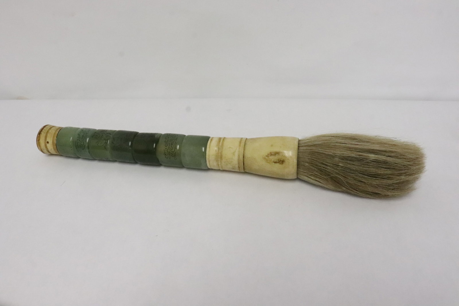 Chinese painting brush w/ bone & jade like stone stem: Chinese painting brush with bone and jade like stone stem, 16.4"L