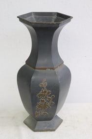 Large Chinese pewter hexagonal vase