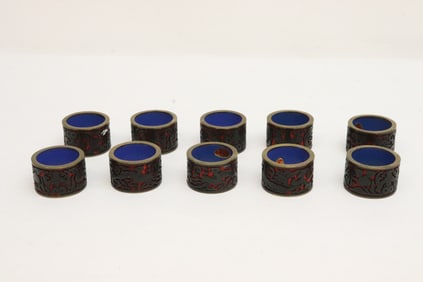 10 cinnabar on enamel metal napkin holders