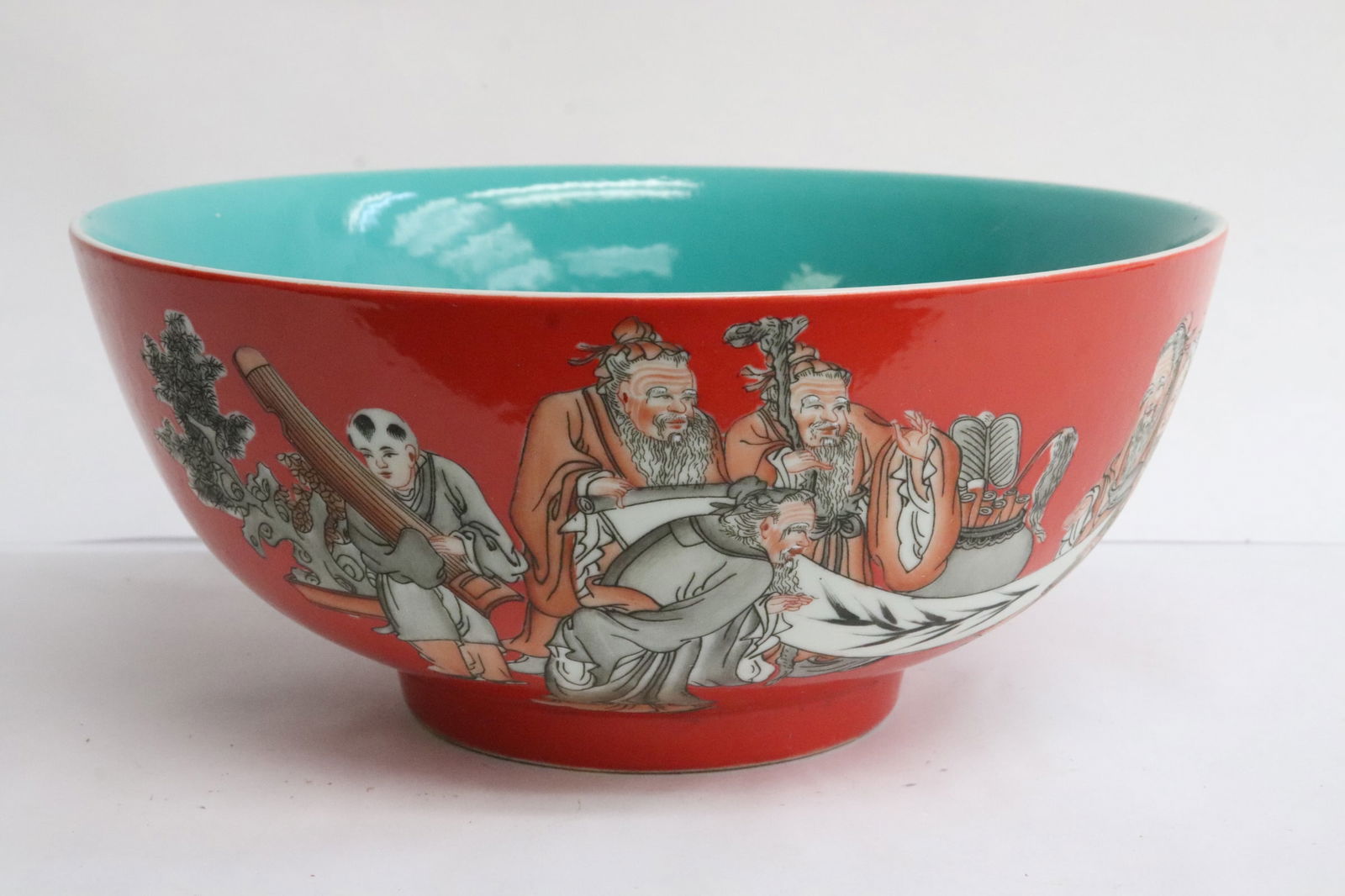 A large red background famille rose porcelain bowl (1 of 8)