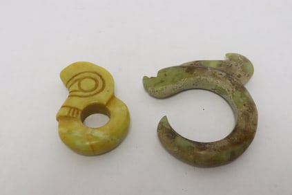 2 jade like stone carved ornaments