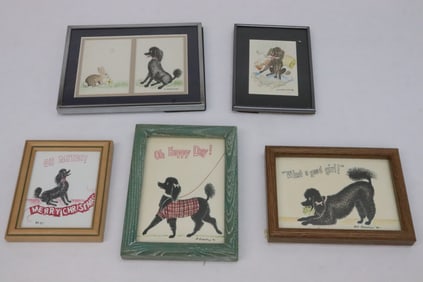 5 framed pencil drawings by Robert Robathan "puppy"