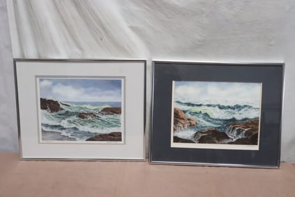 2 framed watercolor "Oregon coast" by June Robathan