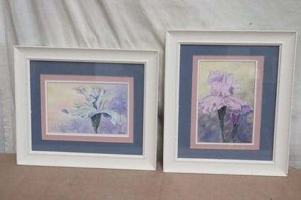 2 framed watercolor "flowers" by June Robathan