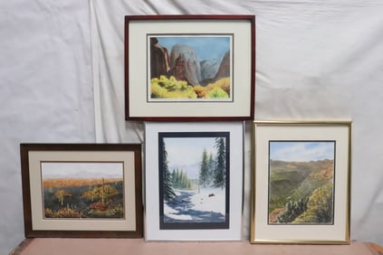 4 framed watercolors by June Robathan "landscape"