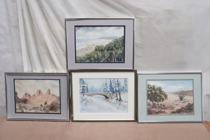 4 watercolors by June Robathan "landscape"