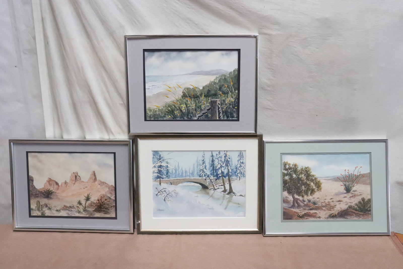 4 watercolors by June Robathan "landscape": 4 watercolors by June Robathan "landscape", 8.5"x11.4" (F:12.5"x16.5"x1") - 8.8"x12.1" (F:13.15"x16.4"x0.6")