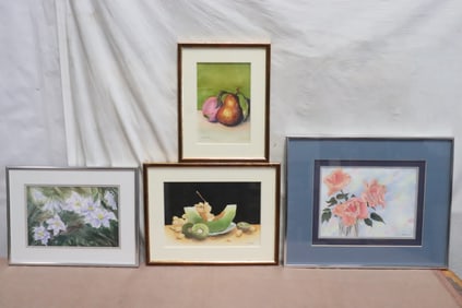 4 watercolors by June Robathan "still life"