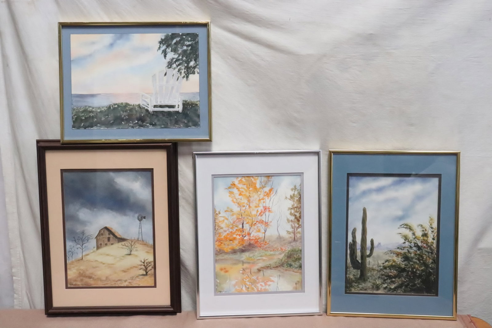 4 watercolors by June Robathan "landscape": 4 watercolors by June Robathan "landscape", 8.9"x12.1" (F:11.5"x14.4"x0.85") - 8.4"x11.65" (F:13.7"x17.65"x1.15")