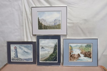 4 watercolors by June Robathan "landscape"