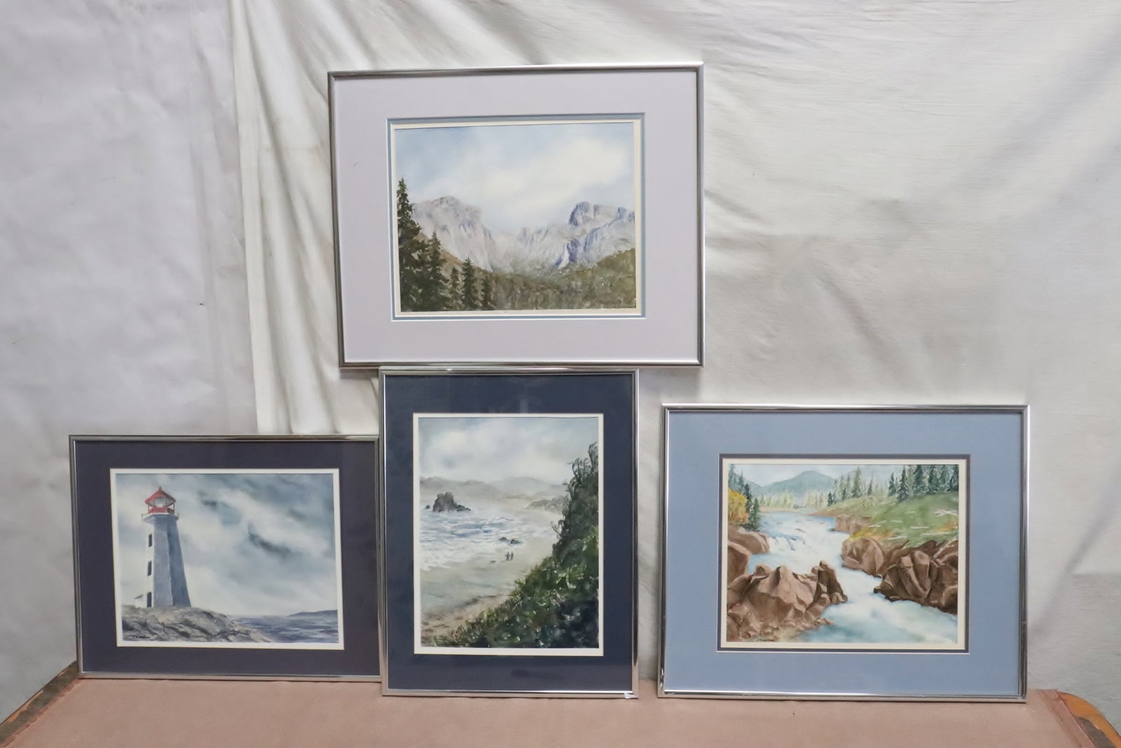 4 watercolors by June Robathan "landscape": 4 watercolors by June Robathan "landscape", 13.3"x10.4" (F:18.4"x14.5"x0.8") - 10"x13" (F:16.5"x20.4"x0.75")