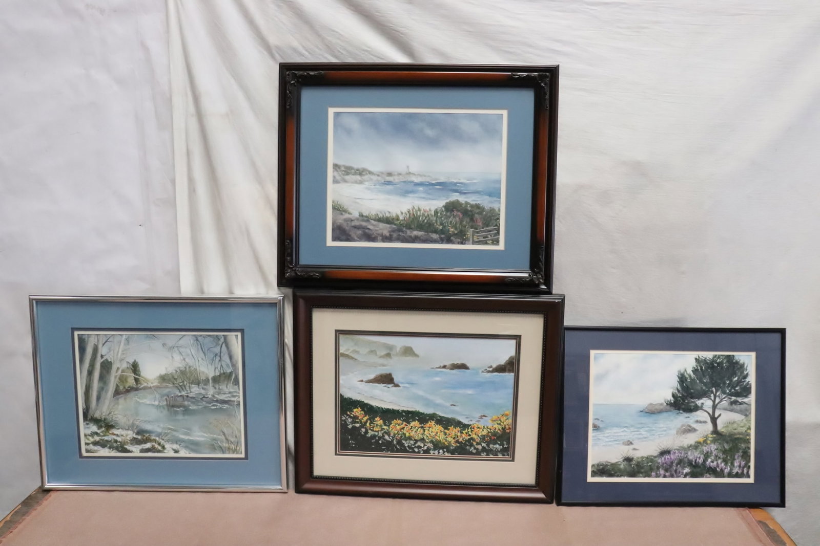 4 watercolors by June Robathan "landscape": 4 watercolors by June Robathan "landscape", 9.9"x12.9" (F:14.4"x18.5"x0.75") - 10.4"x13.4" (F:17.5"x21.4"x1.6")