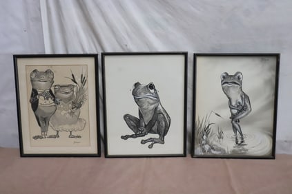Montyne, 3 pieces ink on paper "frog"
