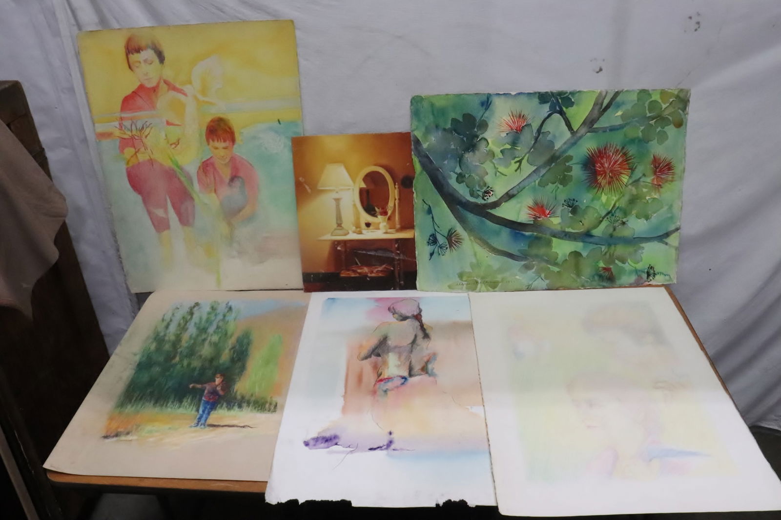 6 pastel/ color pencil/ watercolor on paper paintings: 6 pastel/ color pencil/ watercolor on paper paintings, 17.9"x23.9" - 30"x22.5"