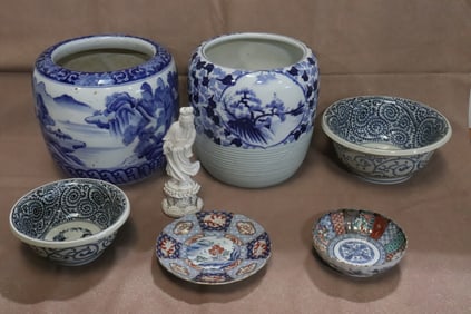 Lot of Japanese 19th c. blue & white porcelain pieces