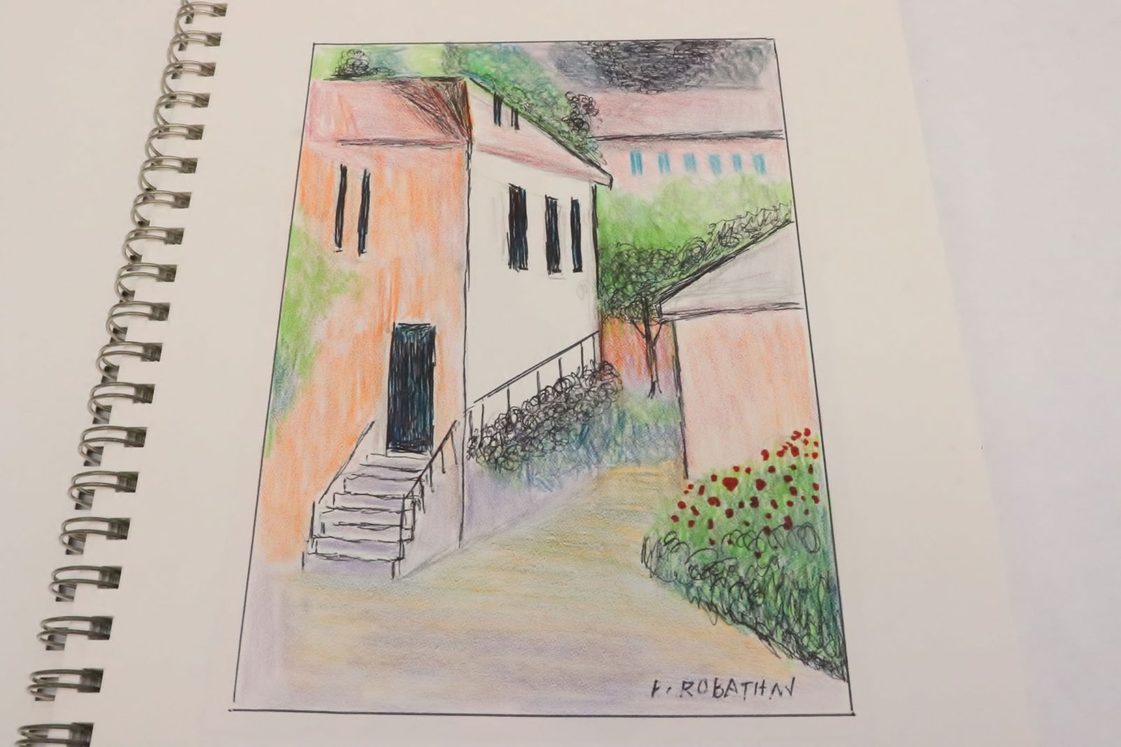 ~ 95 pencil/ color pencil drawings by Robert Robathan: Approx. 95 pencil/ color pencil drawings by Robert Robathan, most signed, 12"x9"x0.7"