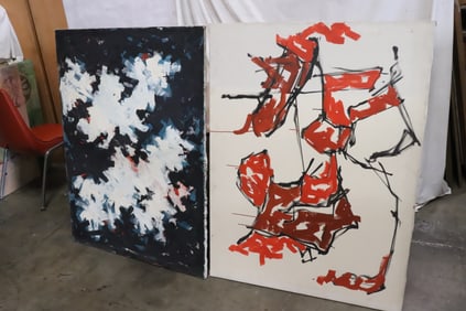 2 large oil on canvas paintings of abstract subject
