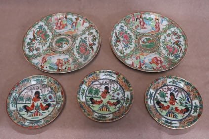 5 Chinese antique rose canton porcelain plates