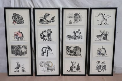 4 panels of lithograph cards by Robert Robathan