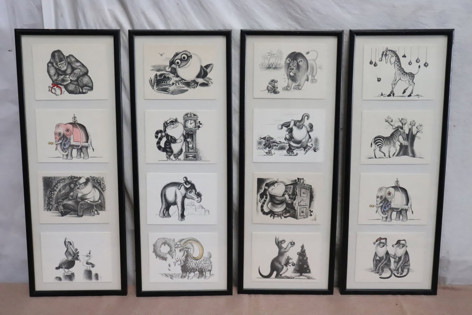 4 panels of lithograph cards by Robert Robathan: 4 panels of lithograph cards by Robert Robathan, 22.5"x7.65" ea (F:23.6"x8.7"x0.6" ea)