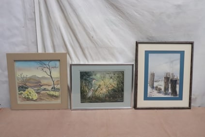 3 framed watercolor paintings by june Robathan
