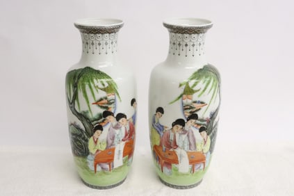 Pair Chinese 19th/20th c. famille rose porcelain vases