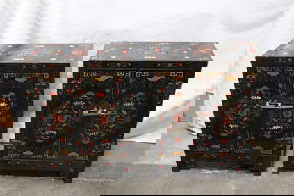 Pair Chinese beautiful painted lacquer cabinet