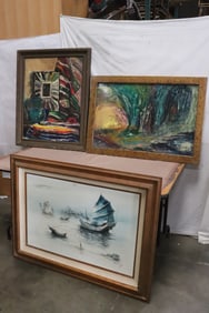 3 large paintings; 2 oil and one pastel