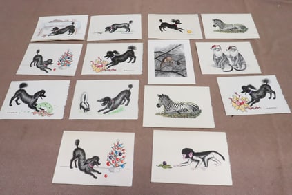 14 pc lithograph in color greeting cards by Robert Robathan