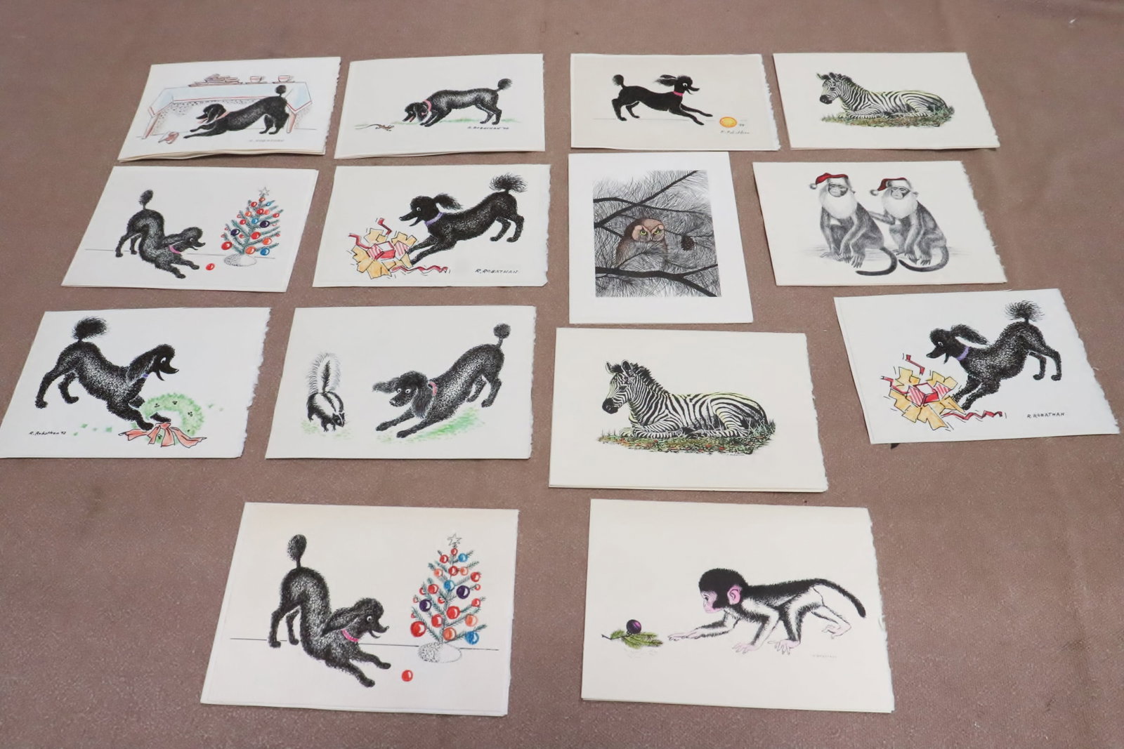 14 pc lithograph in color greeting cards by Robert Robathan: 14 pieces lithograph in color greeting cards by Robert Robathan, 9.35"x12.3" ea