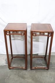 Pair Chinese 19th c. nanwood square pedestal stands