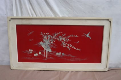 Chinese lacquer wall panel w/ mother of pearl inlaid