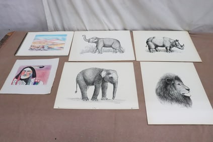 8 drawings by Robert Robathan, & 4 lithograph on panel