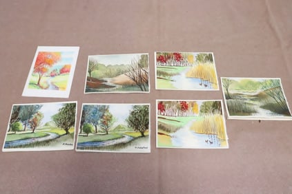 7 greeting cards w/ w/c panels by Robert Robathan