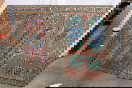 2 European painted and carved wood panels