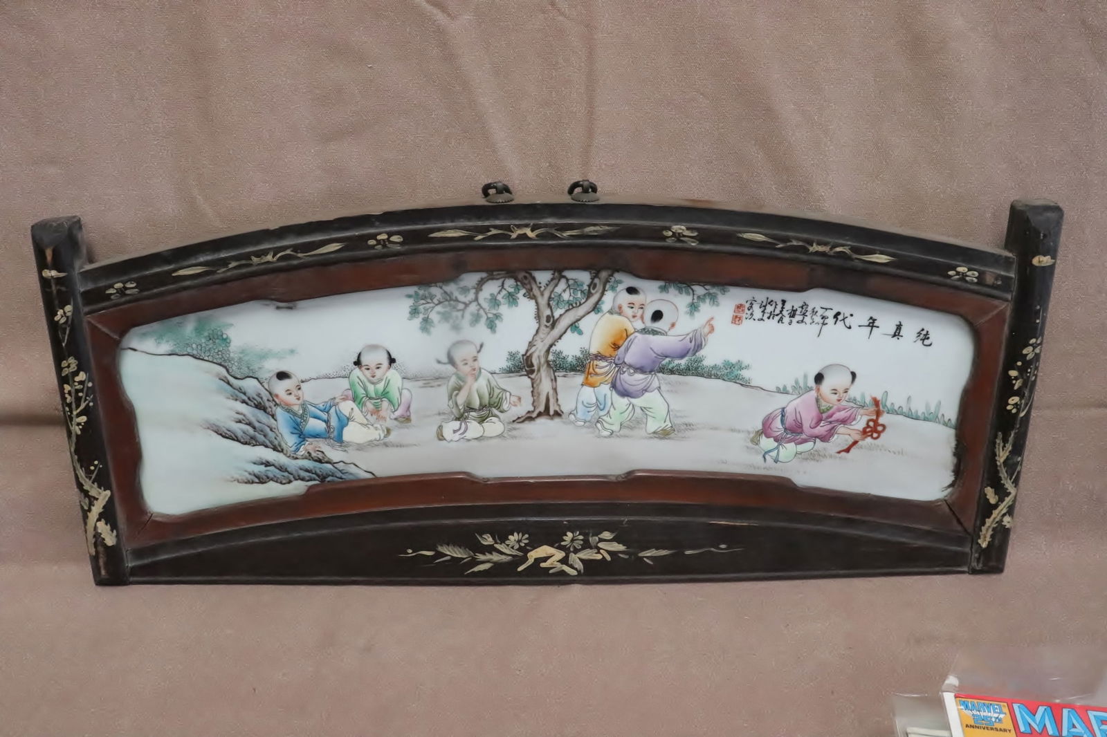 Chinese vintage framed porcelain plaque (1 of 9)