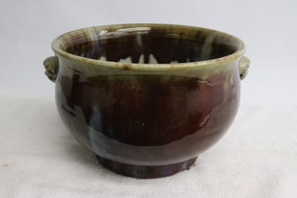 early 20th c. red glazed porcelain handled censer