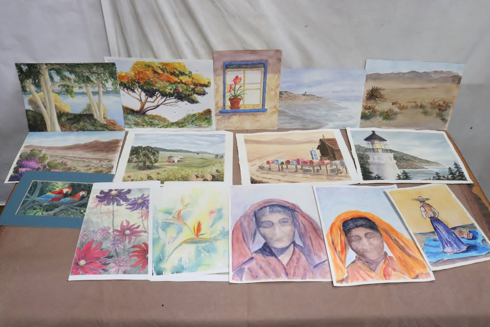 Large lot of watercolors and drawings: Large lot of watercolors and drawings from the estate of Robert and June Robathan, 9"x5.6" - 15.15"x12.65"