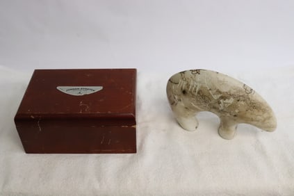 American Indian ceramic bear, and box of dominos