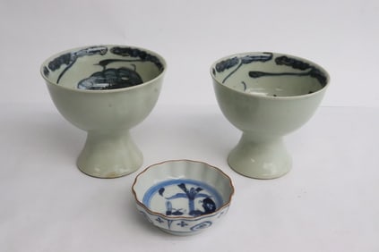3 pieces Chinese blue and white porcelain